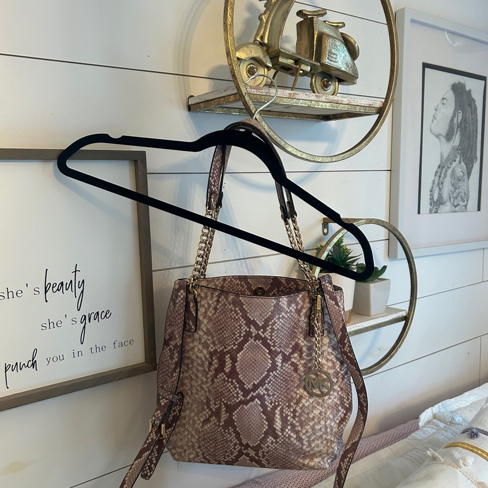 Michael Kors Pink Snake Print Shoulder Bag